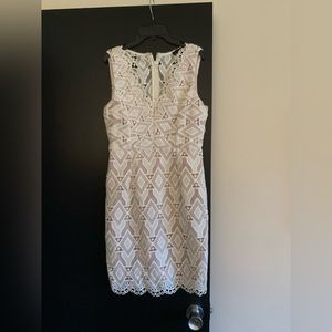aqua white crochet shift dress with nude lining